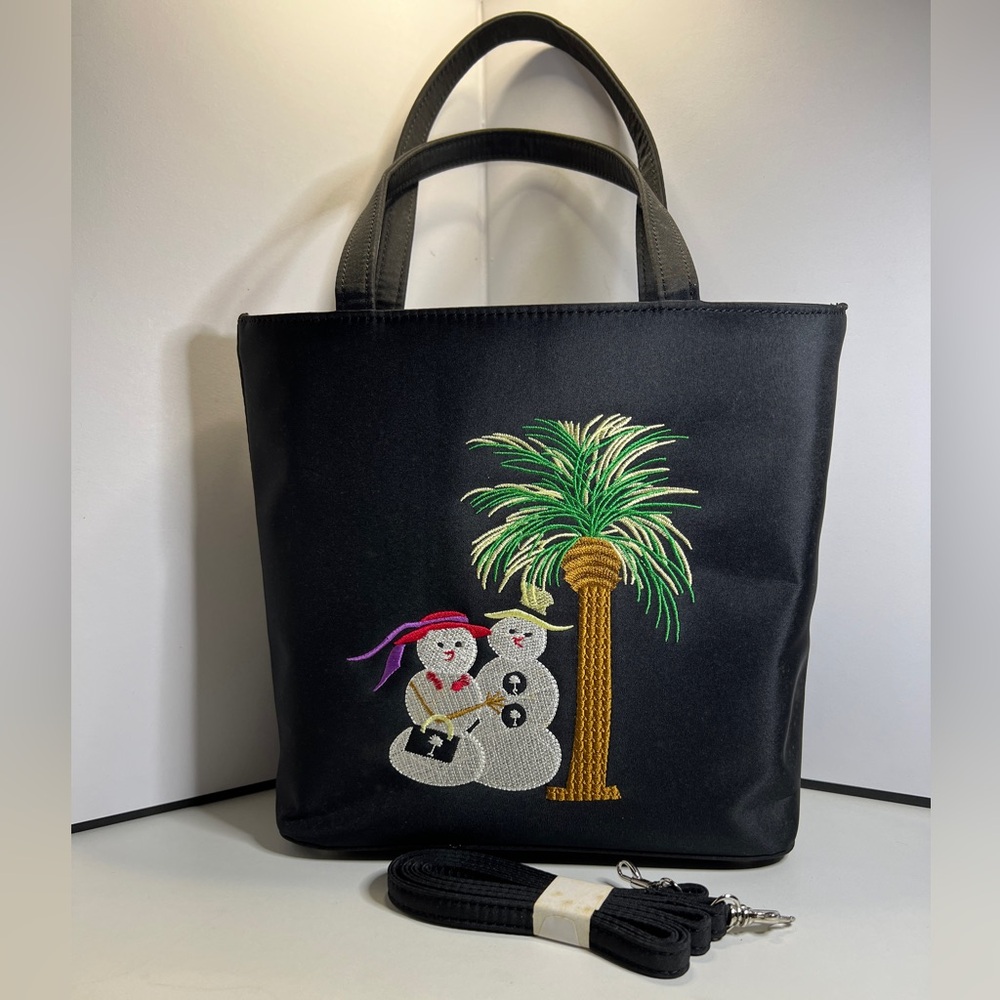 NWOT - Adorable Black Embroidered Tropical Snowman 4 Piece Tote Bag Set - Picture 2 of 15